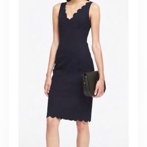 Banana Republic - Scalloped Midi Dress - Navy - Size Small